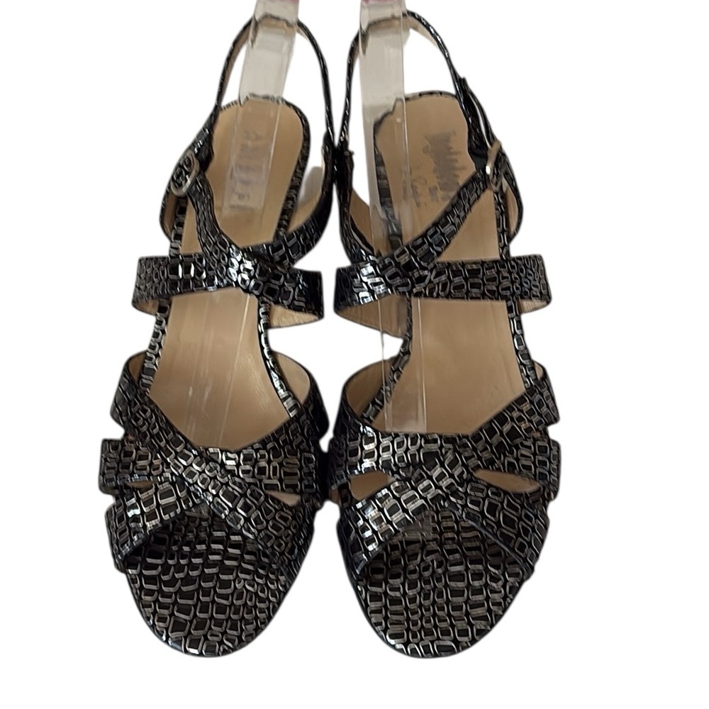 Amalfi by Rangoni Sandals, leather, Black with silver accents, size 9.5